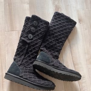 Ugg Tall Classic Cardigan Cabled Knit Boots Black Size 8